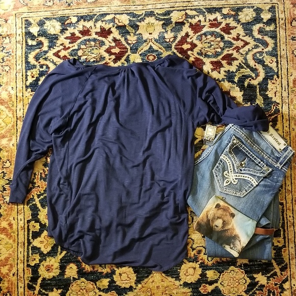 RXB Navy rayon top 3/4 sleeve - Picture 2 of 4